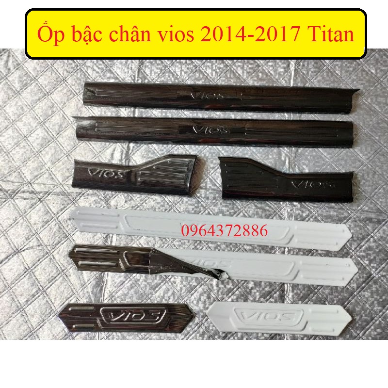 Ốp bậc cửa Vios 2014 - 2017 chất liệu titan sáng bóng