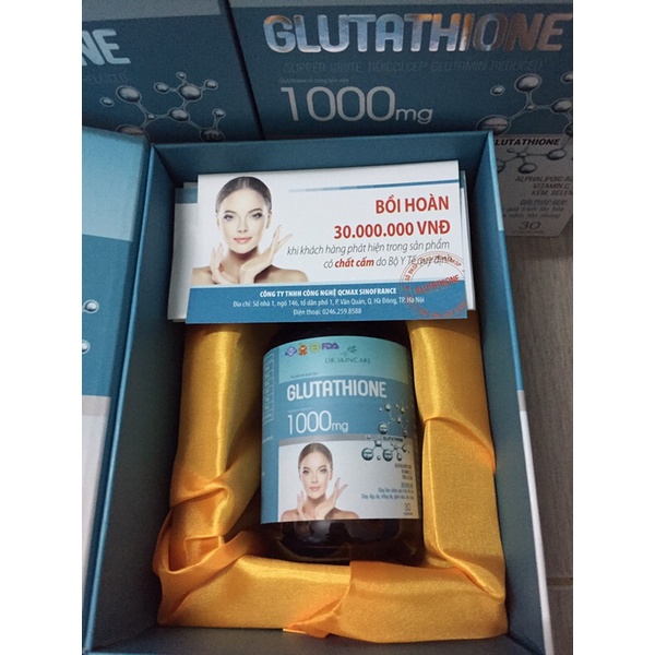 Viên uống trắng da Glutathione 1000mg mịn da cam kết hiệu quả sau 1 tháng
