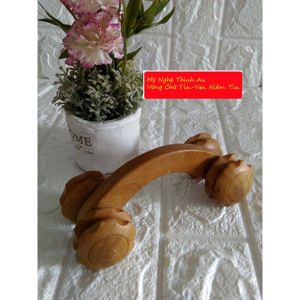 Cây lăn massage toàn thân bằng gỗ Bách Xanh quý 4 bánh lăn đôi - MX4B