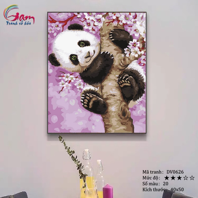 Tranh tự tô màu sơn dầu số hóa động vật - Mã DV0626 Gấu trúc Panda