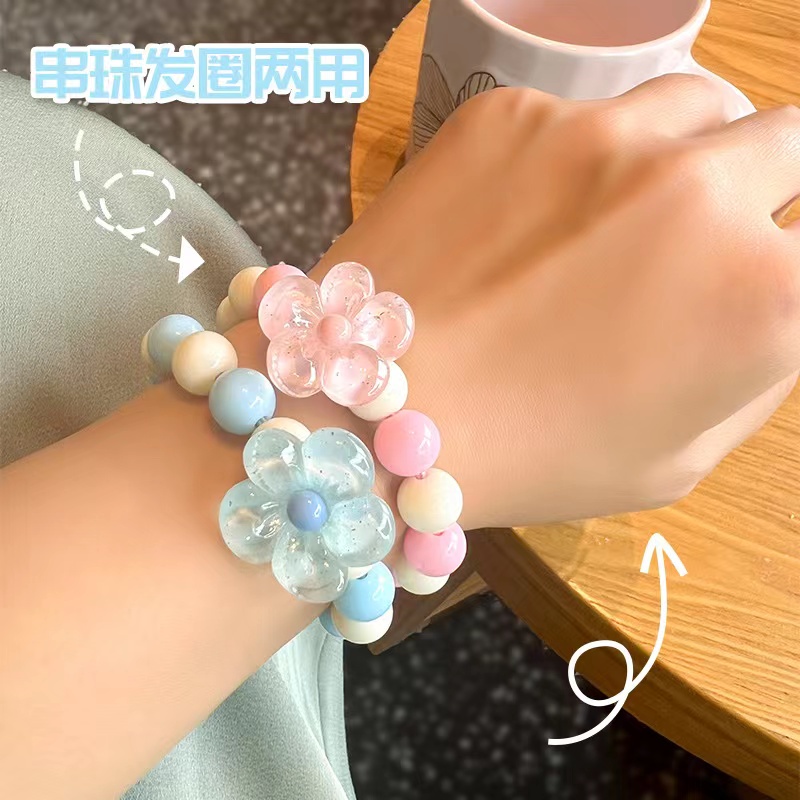 Dây Buộc Tóc Đính Hạt Co Giãn Cao Phong Cách Nhật Hàn Cho Bé Gái