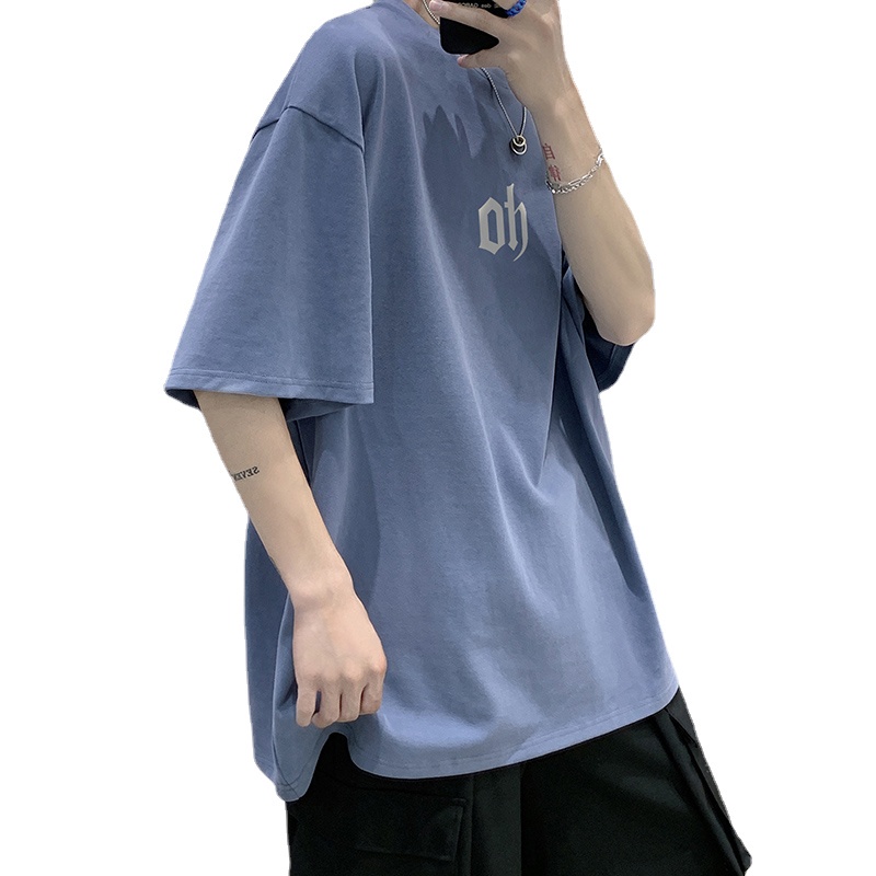 Áo Thun Tay Ngắn Cổ Tròn Dáng Rộng In Chữ Thời Trang Hàn Quốc Cho Nam Size M-5XL