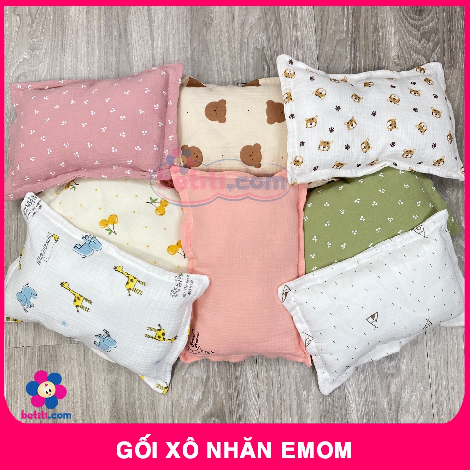 Gối Xô Sơ Sinh Cho Bé Ruột Bông Lông Vũ Muslin EMOM (KT 26 X 36CM) MẪU MỚI NHƯ VIDEO NHA CÁC MẸ