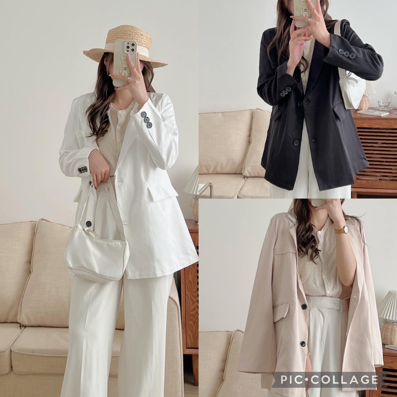 Áo Vest/ Blazer dáng rộng dài style Ulzzang Hàn Quốc có cúc tay (Ảnh thật/Video)