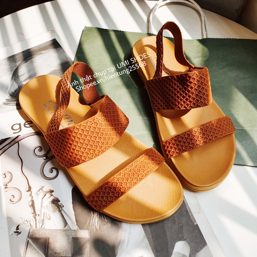 [Mẫu mới] Dép sandal nữ quai chun ngang phối lưới ôm đế cao 3cm màu đen/be/nâu mới hot đi mưa đi học giày đi mưa đi làm