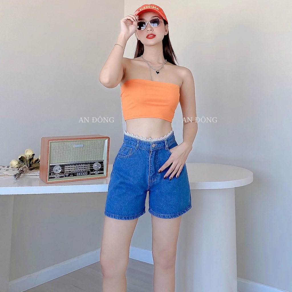 Quần short Jean ống rộng - sooc bò lưng phối ren cao cấp (REN)