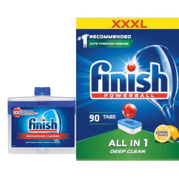 Combo viên rửa chén finish All in one 90 Viên + Nước vệ sinh máy rửa bát