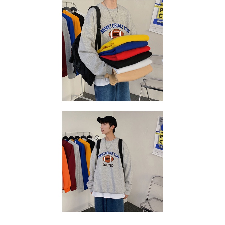 Áo sweater AOKANG tay dài cổ tròn lót nhung dáng rộng thời trang thu đông dành cho nam