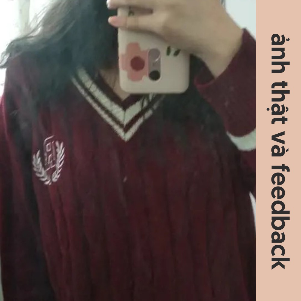 (SẴN) Áo len nữ cổ v tim tay dài form rộng màu đỏ đô Hàn Quốc mùa đông A00310 | BigBuy360 - bigbuy360.vn