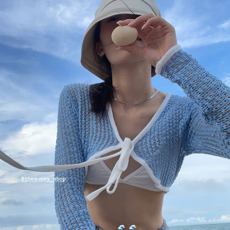 Áo croptop SUXI tay dài màu sắc trơn thiết kế đơn giản phong cách Hàn Quốc