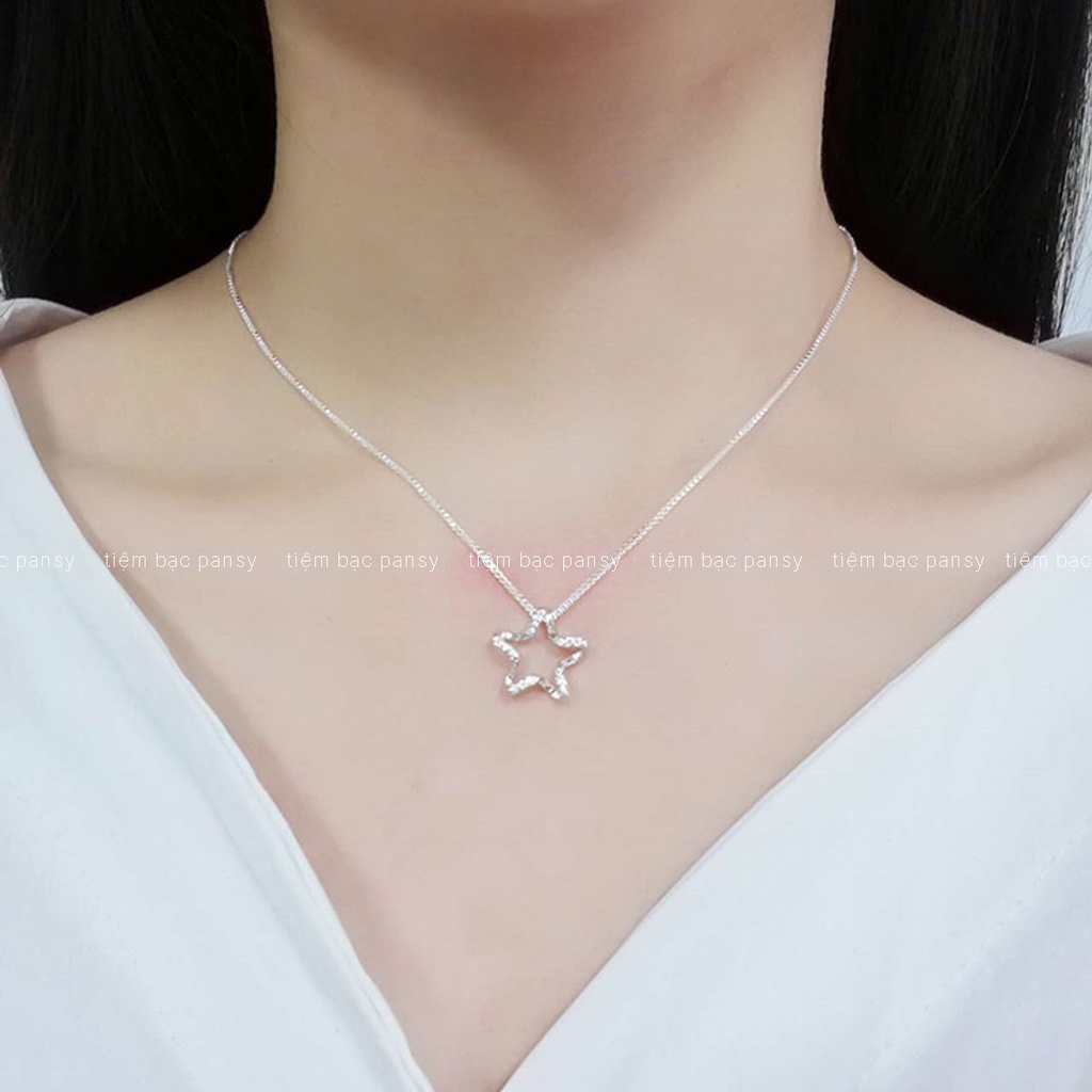 Vòng cổ bạc nữ PANSY mặt ngôi sao nạm đá cách điệu, dây chuyền bạc nữ đẹp giá chất