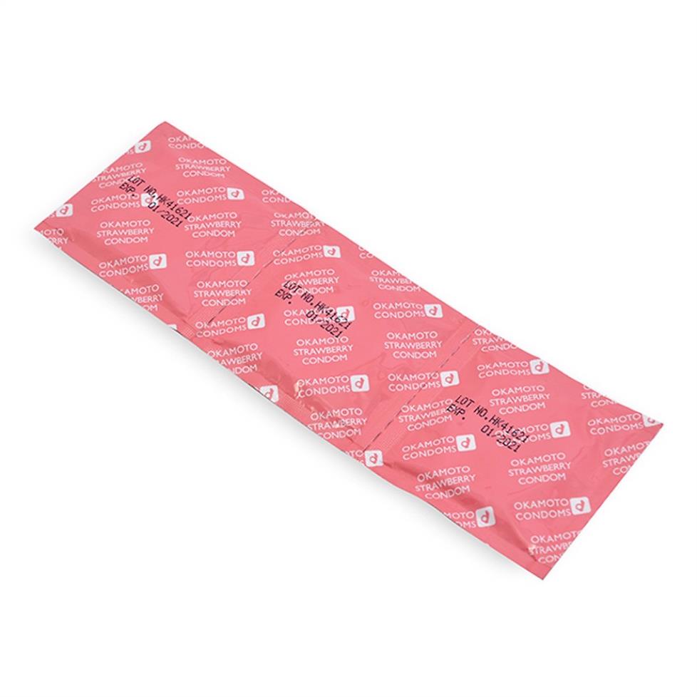 Bao Cao Su Siêu mỏng nhiều Gel Okamoto Skinless Skin Strawberry Hương Dâu  XMARVEL