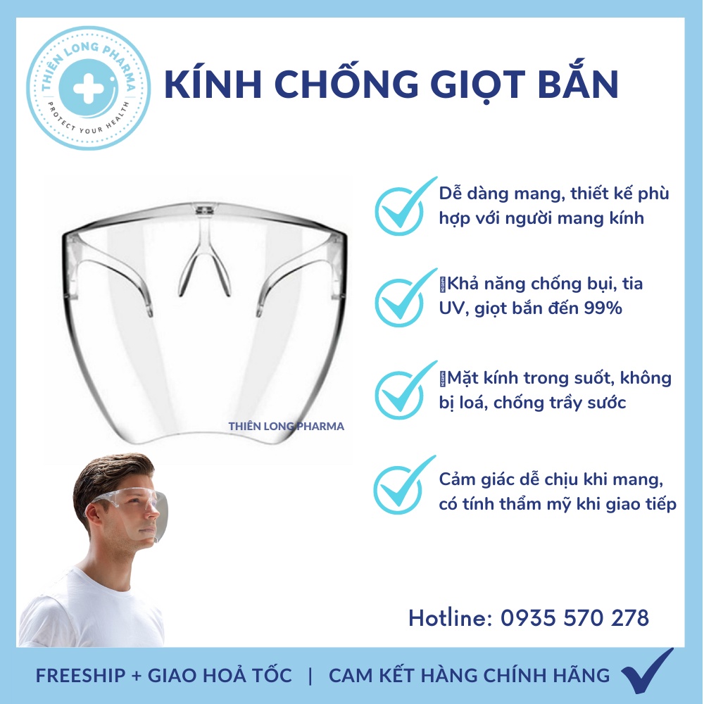 Kính chống giọt bắn FACESHIELD chống đọng hơi sương, Kính phòng dịch, Mặt nạ chống giọt bắn cho người lớn, trẻ em