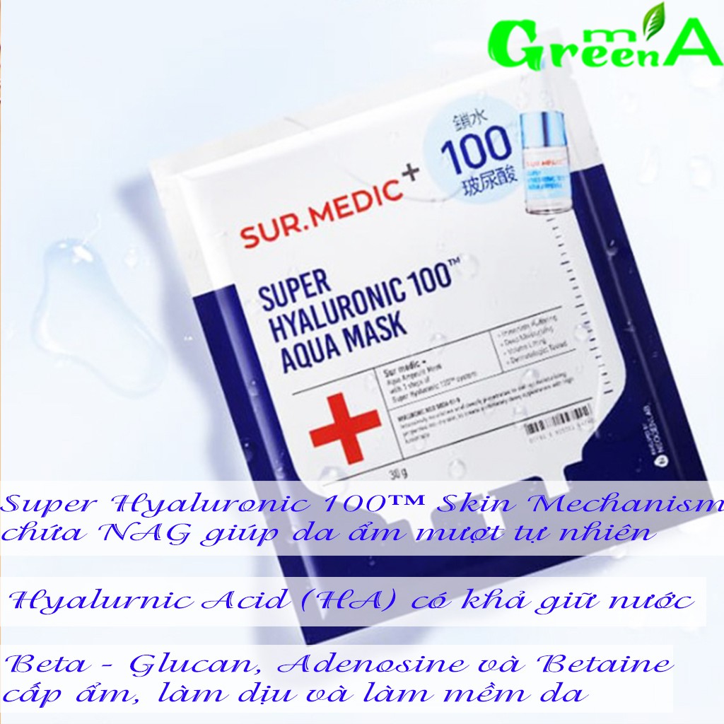 SUR MEDIC Mặt Nạ Cấp Nước Cho Da Sur.Medic Super Hyaluronic 100™ Aqua Mask 30g [NHẬP KHẨU CHÍNH HÃNG]