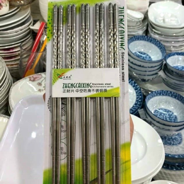 Bộ 5 Đôi Đũa Inox 304 Xoắn Đầu Phong Cách Hàn Quốc, Đũa Inox Xoắn Chống Trơn Trượt