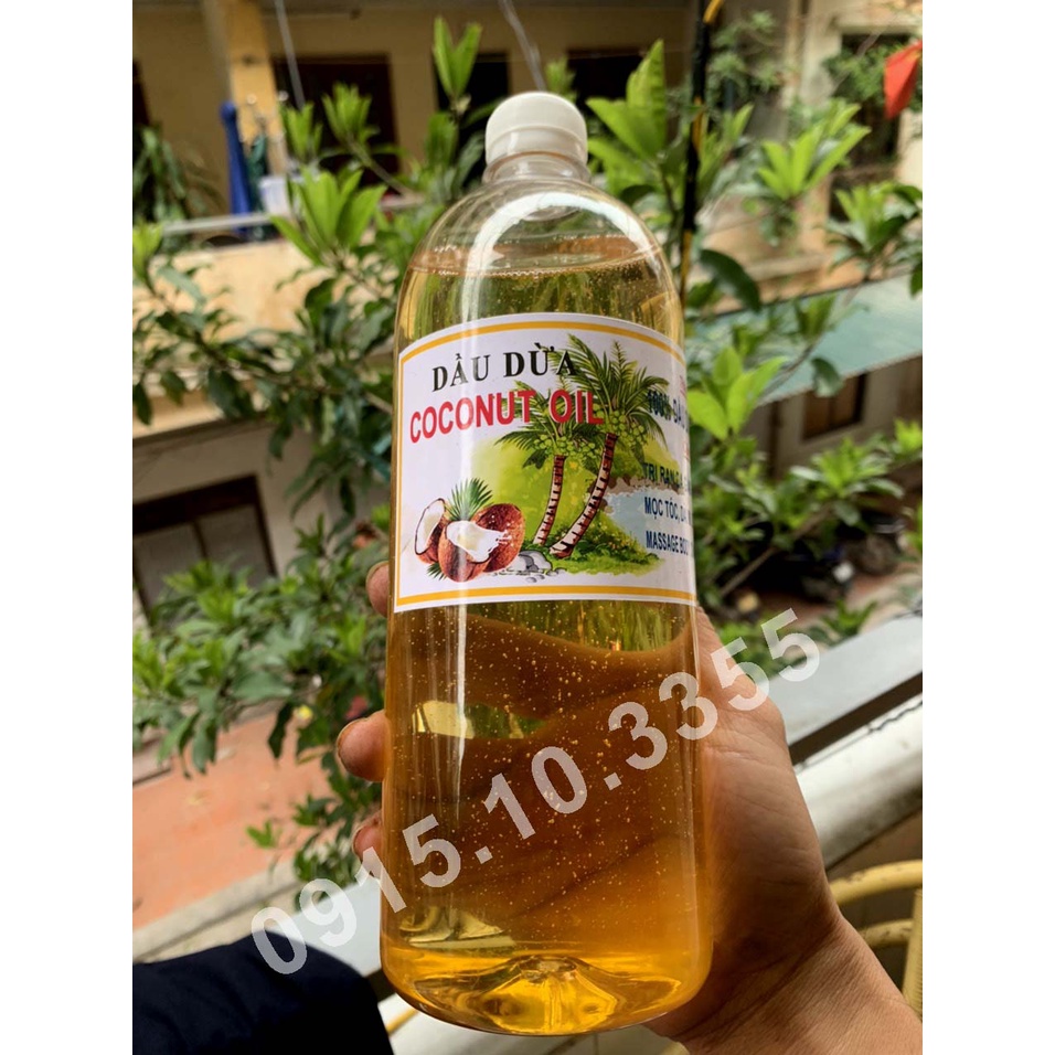 Chai to 1 lít - Dầu dừa nấu thủ công nguyên chất MẸ GẤU - VÀNG ÓNG , THƠM LỪNG - Massage mẹ và bé