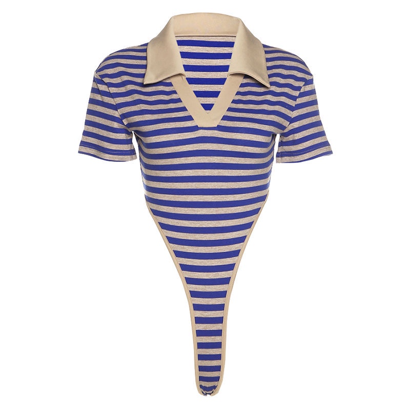 Áo liền quần MMIOT Y2K cổ chữ V tay ngắn cổ bẻ họa tiết kẻ sọc phong cách Anh quốc thời trang mùa hè 2023 cho nữ
