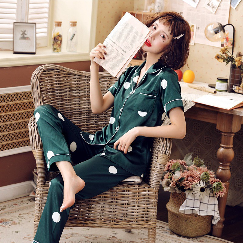 Bộ Đồ Ngủ Mặc Nhà Pajamas Lụa Họa Tiết Hisexy PNT