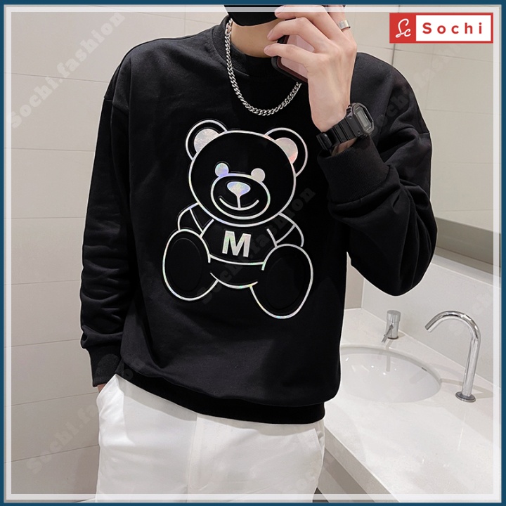 Áo thu đông nam tay dài, áo sweater nam dài tay chất nỉ mềm mịn in Gấu M mã SW80.8