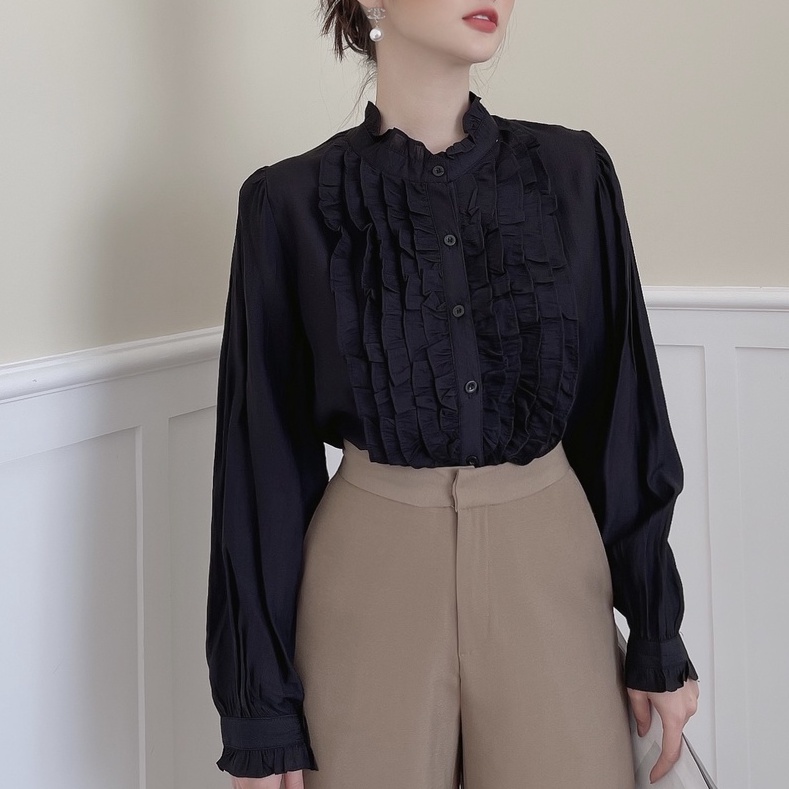 [BBSTORE'S] Áo Kiểu Tay Dài Viền Bèo -A861