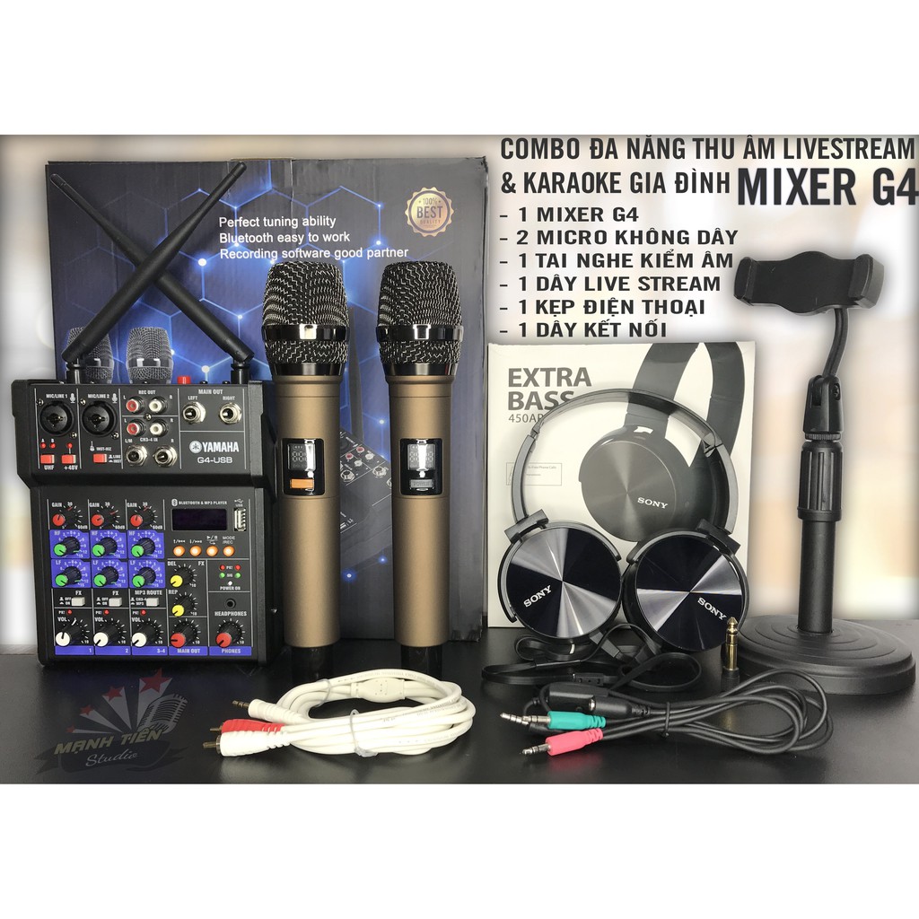 CTY MT Bộ thu âm live stream đa năng và karaoke gia đình Mixer G4 kèm full phụ kiện dây jack đầy đủ(BH 12T)