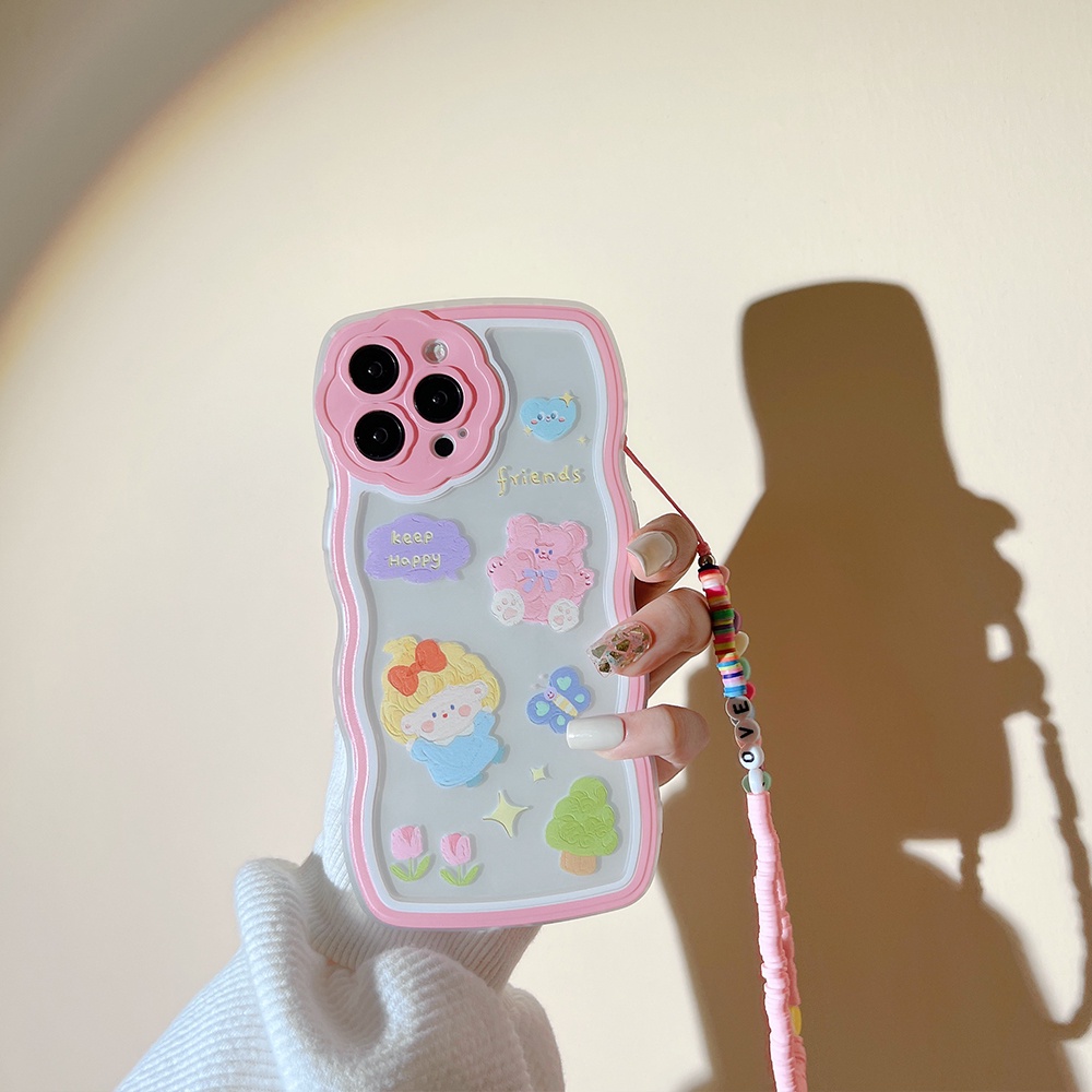 Ốp Điện Thoại Tpu In Hình Gấu Hoa Graffiti Có Dây Đeo Cho IPhone 13 Promax 12 11 7 Plus X XR XSMAX