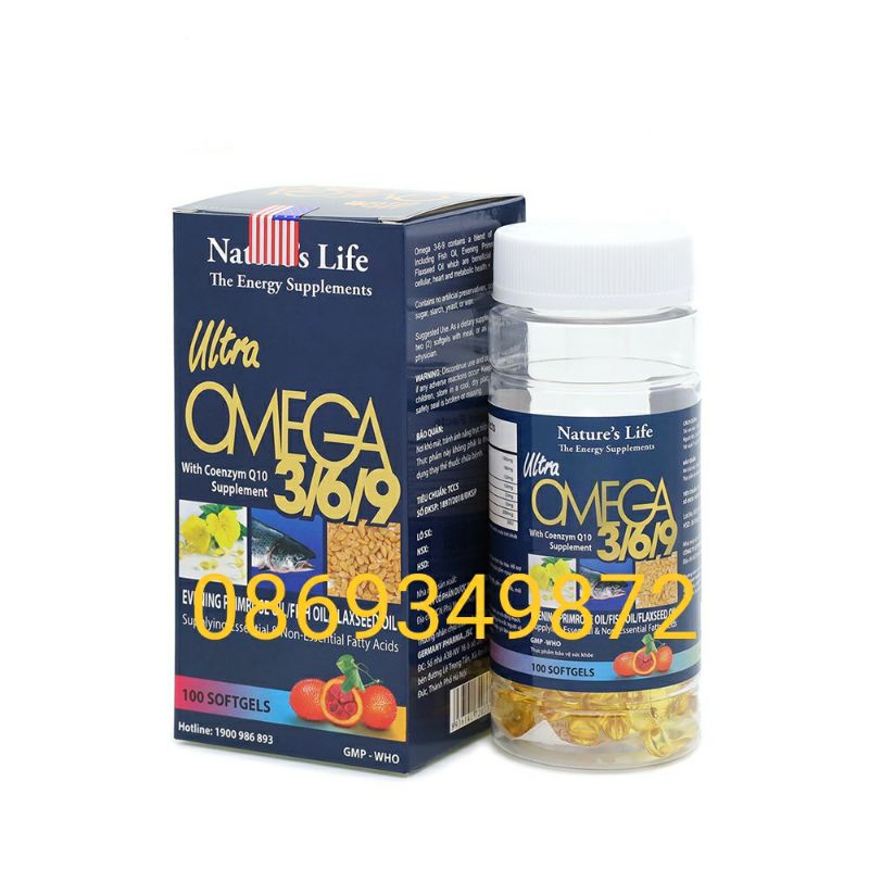 Viên dầu cá OMEGA 3,6,9 Nature Life  - Giúp bổ não, sáng mắt, khỏe tim mạch - Hộp 100 viên