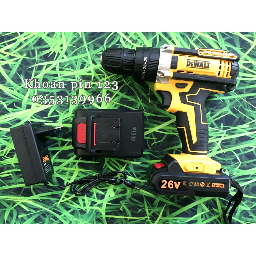 Máy khoan pin, máy vặn vít Dewalt 26v loại 1 có búa, nhiều phụ kiện