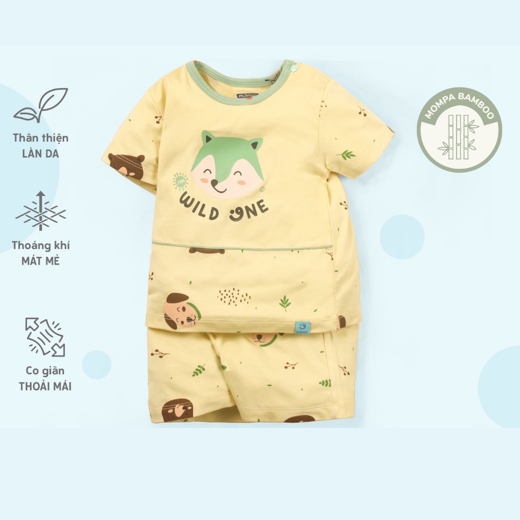 Bộ Cộc Cài Vai Mompa Bamboo Sói Vàng - Quần Áo Bé Trai, Bé Gái (Size Từ 6 - 9 Tháng Đến 3 T