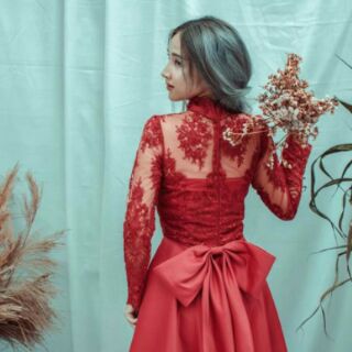 Đầm xòe đỏ phối ren cao cấp