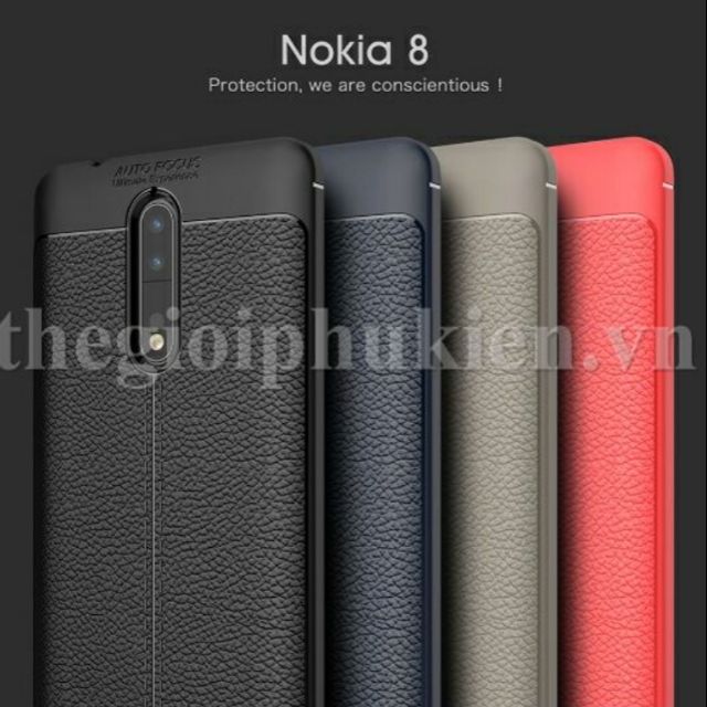 Ốp lưng chống sốc silicon giả da auto focus cho nokia 8