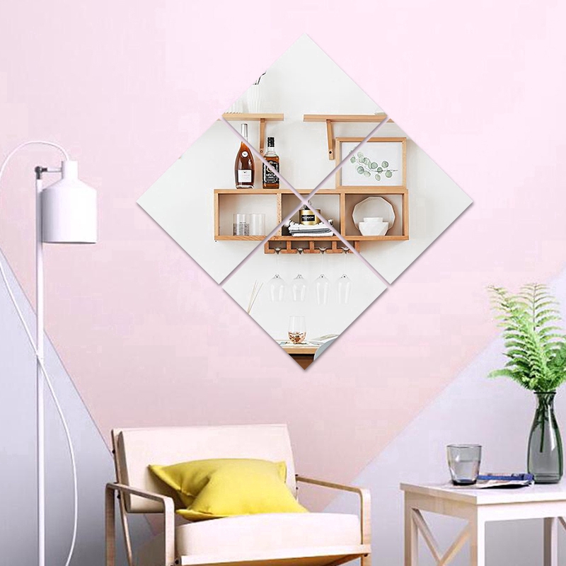 Bộ 9 Sticker dán tường tráng gương hình vuông trang trí phòng ngủ phòng khách DIY