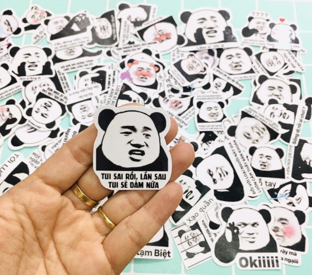 Sét 30-50 Sticker gấu trúc meme ép lụa bóc dán