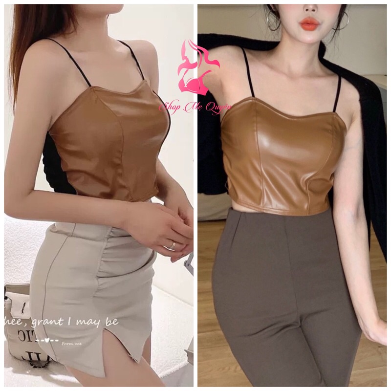 Áo bra Da nữ, áo 2 dây croptop kèm mút gợi cảm, lưng bo chun co dãn thoải mái, áo yếm sexy