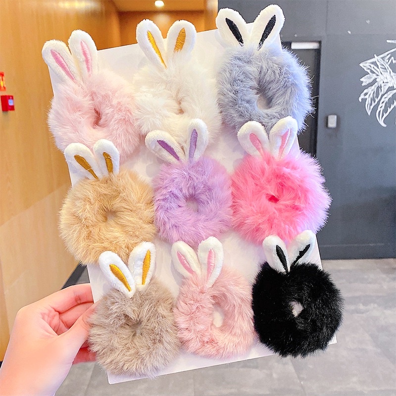 [Mã FAMARAL1 giảm 10K đơn 50K]Dây cột tóc lông mềm tai thỏ cute dễ thương