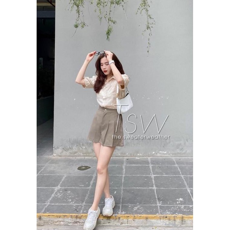 Quần Short Dập Ly Ống Rộng PEONYB Nữ [FREESHIP]🌸 Shorts đùi cạp cao form suông, sooc trơn màu ĐEN | TRẮNG | Nâu Ulzzang🌸