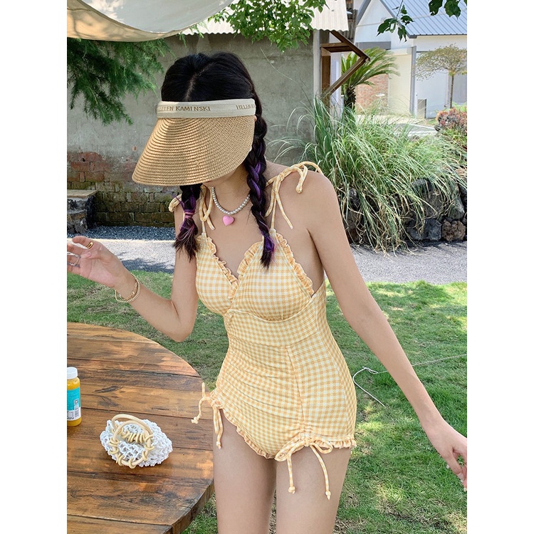 Bộ Đồ Bơi Một Mảnh Che Bụng Họa Tiết Kẻ Sọc Ca Rô Phong Cách Pháp Cổ Điển Thời Trang Mùa Xuân 2022 Cho Nữ