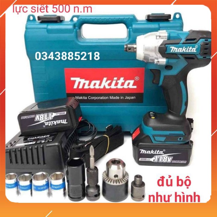 Máy siết bulong makita 118v lực siết 500nm tặng 5 khẩu chuyển khoan vít