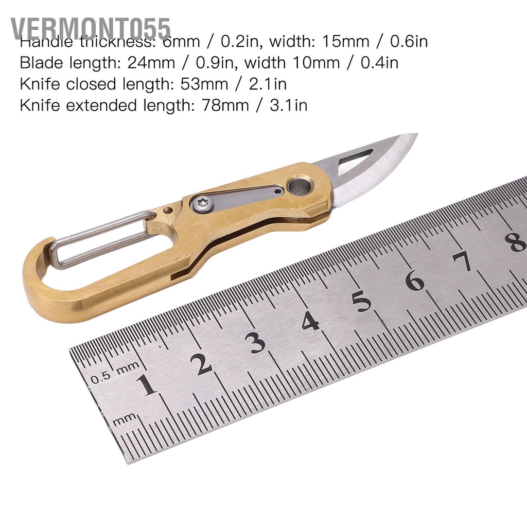 Vermont055 Mặt dây chuyền dao đa năng cầm tay bằng đồng thau với vòng đeo chìa khóa để cắm trại ngoài trời