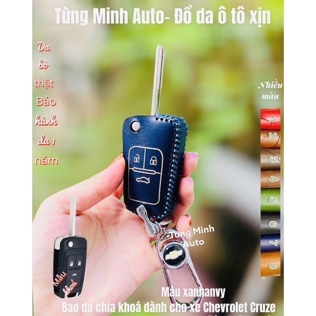 Bao da Bảo Vệ Chìa Khóa Xe Chevrolet Cruze, Colorado da thật khâu tay,bọc chìa khoá