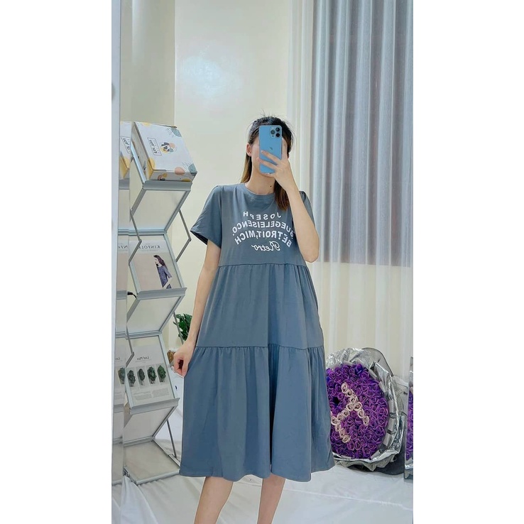 Váy Bầu Đầm Bầu Thun Cotton In Chữ Cá Tính Chất Mát Phù Hợp Đi Chơi Mặc Ở Nhà