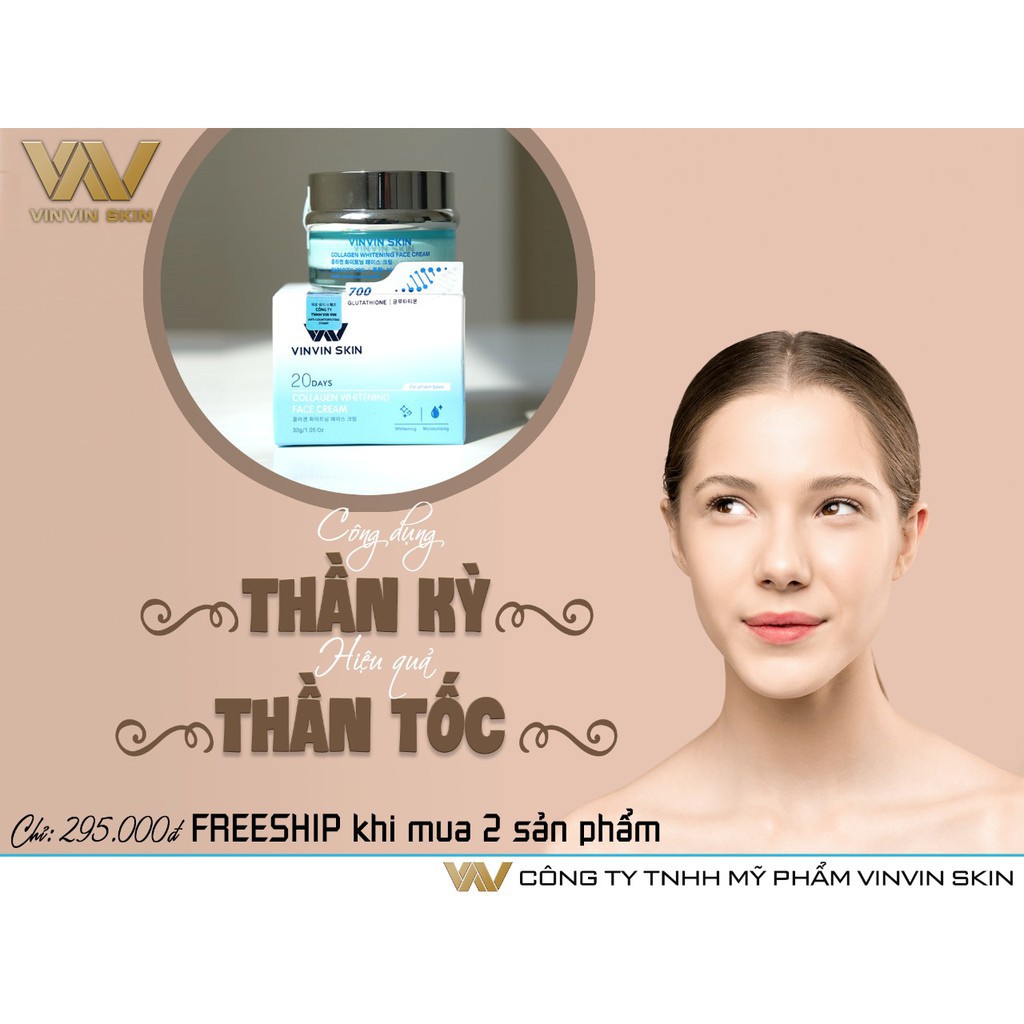 │✔️ 𝗖𝗛𝗜́𝗡𝗛 𝗛𝗔̃𝗡𝗚│Kem Face dưỡng trắng phục hồi da hư tổn VinVin Skin -Căng bóng, trắng hồng, chống lão hóa, mịn da.