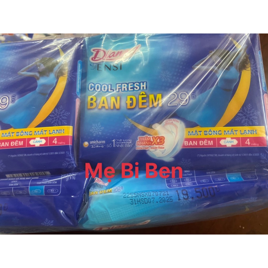[Chính Hãng] Bộ 2 gói băng vệ sinh Diana Sensi Cool Fresh Night 29cm 4 miếng/gói