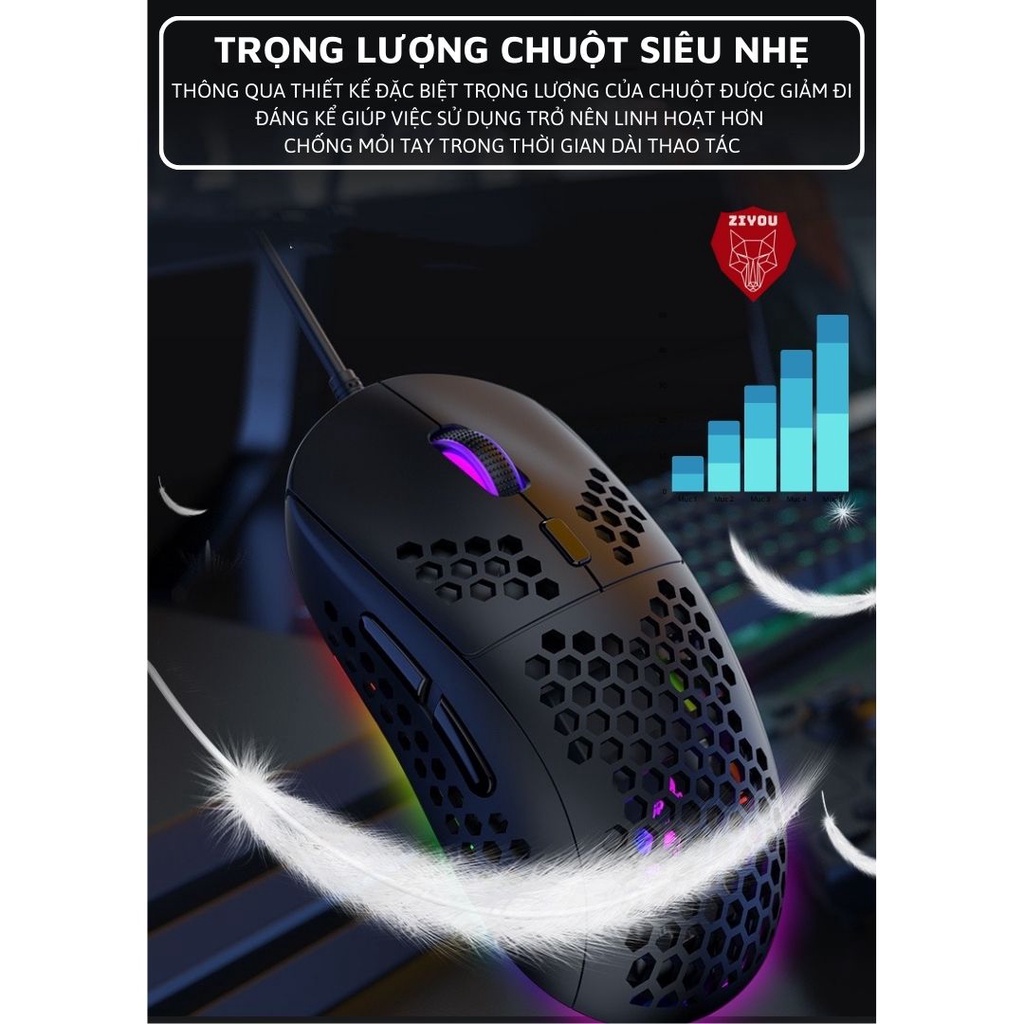 Chuột Máy Tính Gaming Ziyou M8 Led Rgb Phiên Bản Cao Cấp 2023, Chuột Nhạy 3200 DPI, Tương Thích Máy Tính, Laptop