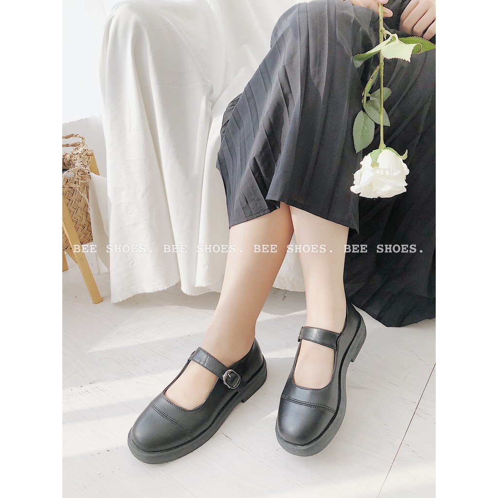 BEESHOES -GIÀY MERY NHẬT TRON VINTAGE DA MỀM SIÊU XINH-GIÀY THOI TRANG MŨI TRÒN  SIÊU ÊM VÀ MỀM MÀU ĐEN 2008033