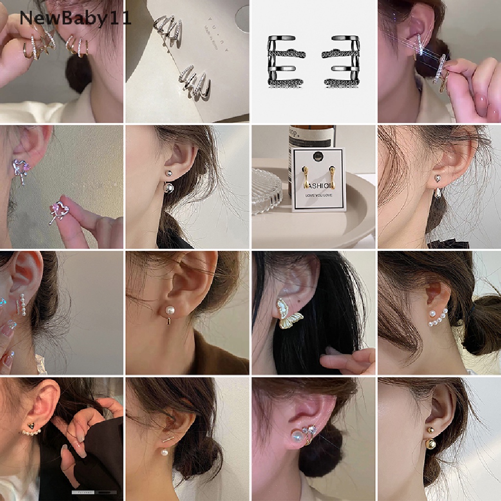 Khuyên Tai Đính Đá Zircon Ngọc Trai Sáng Bóng Độc Đáo Phong Cách Hàn Quốc