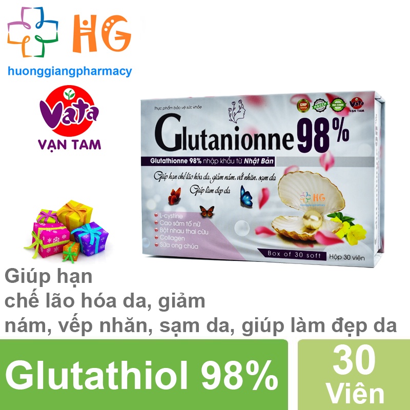 Glutanionne 98% bổ sung collagen nhau thai cừu vitamin e giúp đẹp da chống lão hóa da cân bằng nội tiết tố nữ Hộp 30 viê