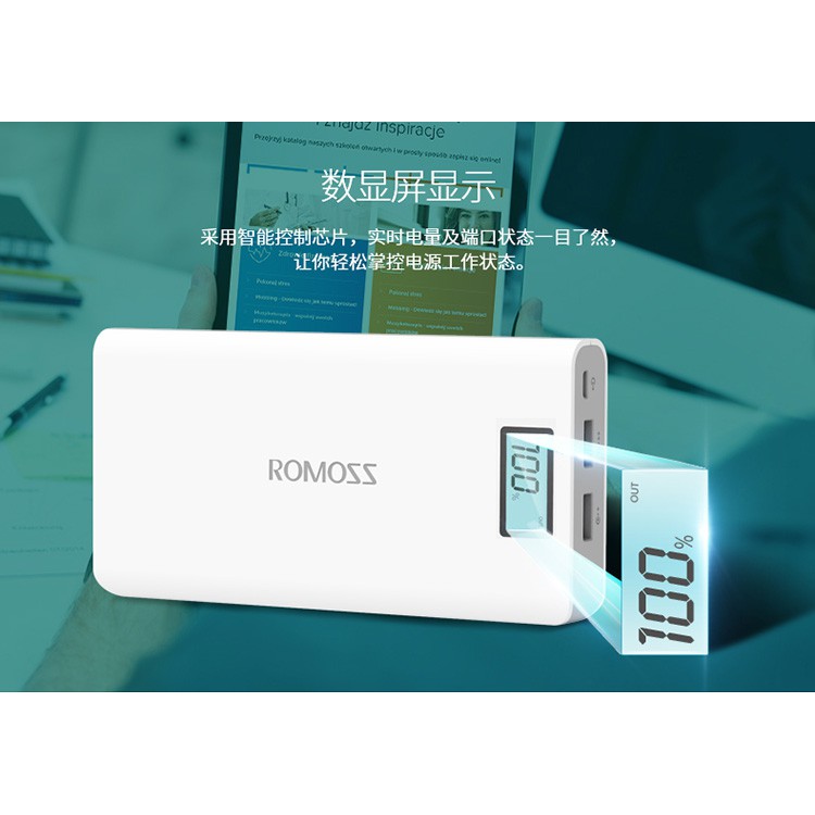 Pin sạc dự phòng 20.000mAh Romoss Sense 6plus LCD Trắng