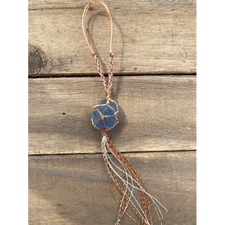 Móc khóa trang trí đ á amethyst, blue fluorite đan kiểu macrame