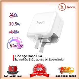 Củ Sạc Nhanh 2A 💎FREESHIP💎 Củ Sạc Chính Hãng Hoco C54 2 Cổng Usb 2A -Bảo hành 12 tháng